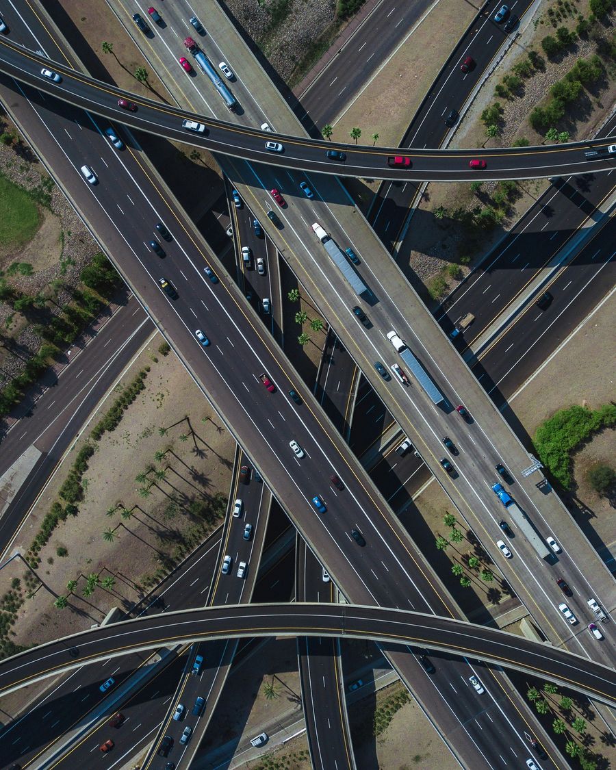Aerial view of highway interchanges